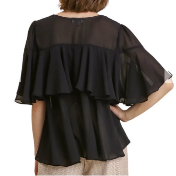 UMGEE Sheer Ruffle Blouse Top M black - Picture 3 of 7
